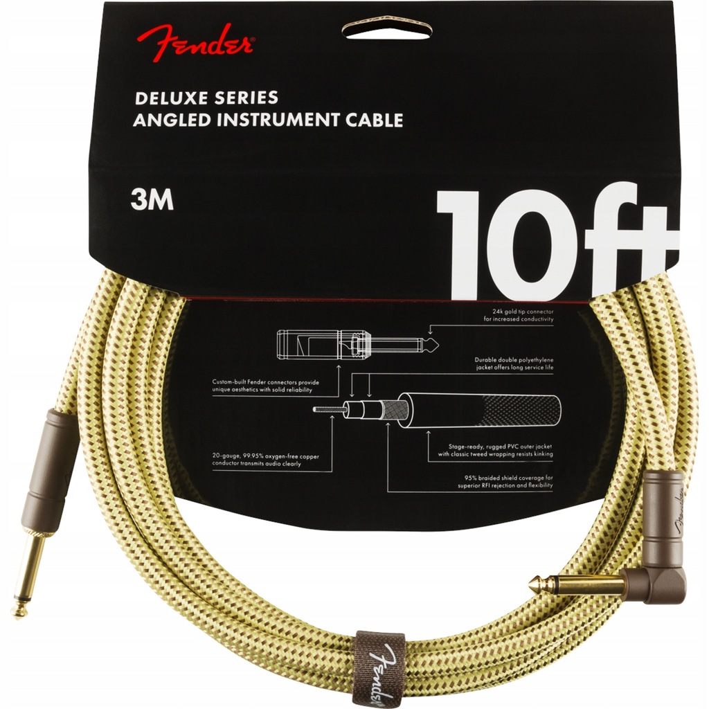 Kabel J-J 3m Fender Deluxe Series Tweed Kąt