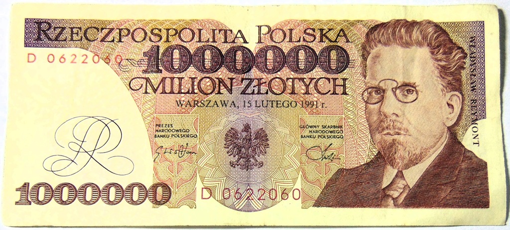 1991 1000000 zł złotych Reymont, seria D