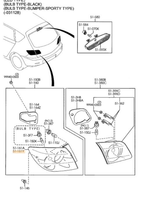 Lampa tył lewa w błotnik Mazda 3 BK BP4K51180D