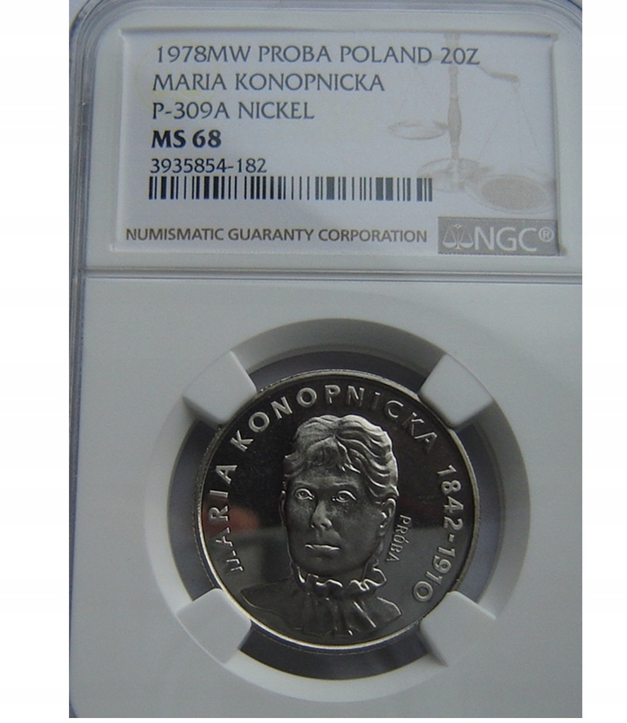 20 ZŁ 1978 MARIA KONOPNICKA PRÓBA NIKIEL NGC MS 68