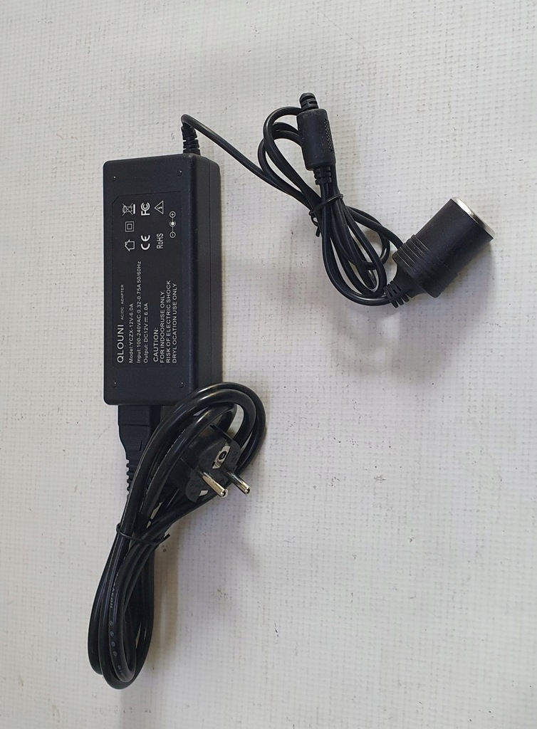 Przetwornica Zasilacz Adapter 230V/12V 6A 72W Gniazdo Zapalniczki