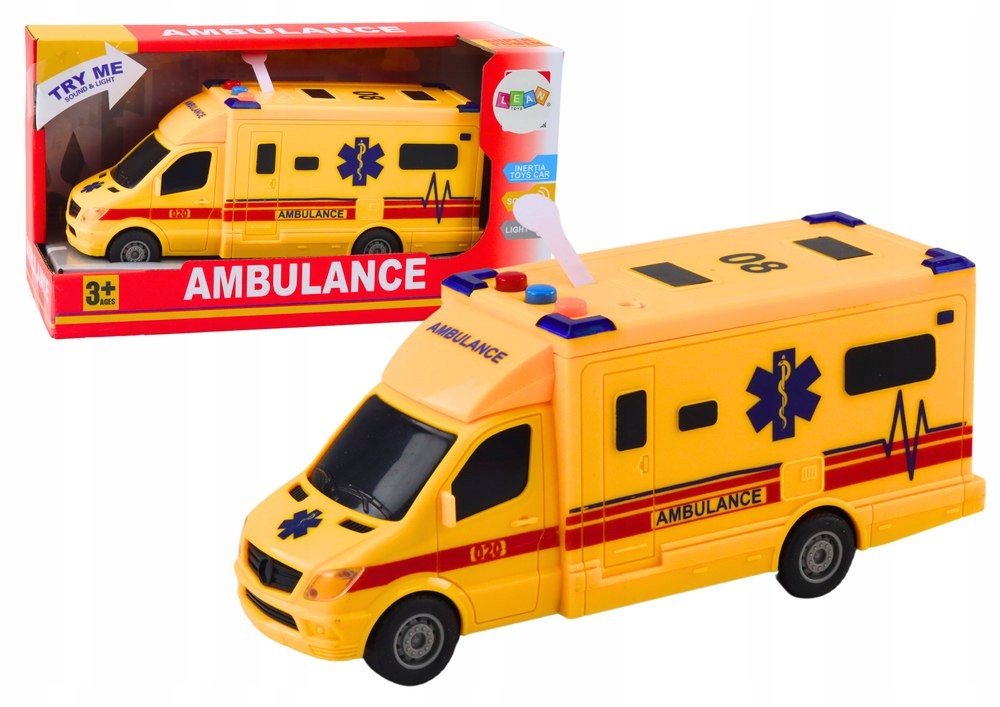 Auto Ambulans Karetka Na Baterie Światła Dźwięk Żółta Napęd LEAN Toys