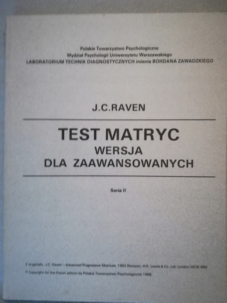 Test matryc Ravena wersja dla zaawansowanych