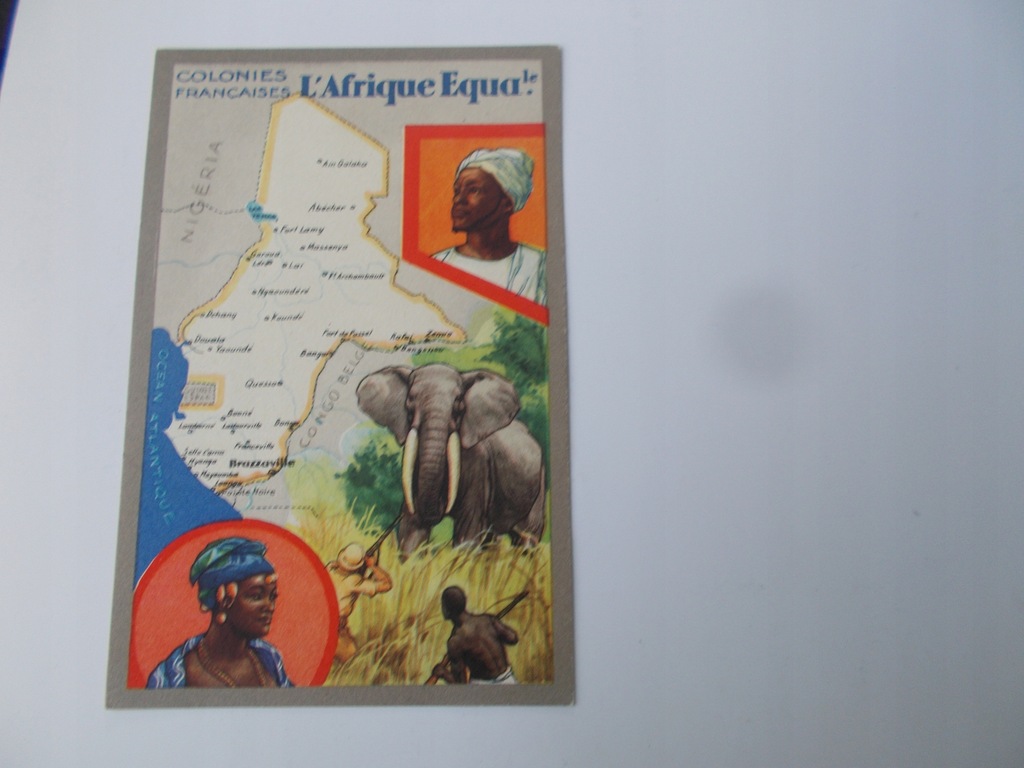 Kolonie Francuskie Afryka Środkowa Kongo Czad mapa słoń