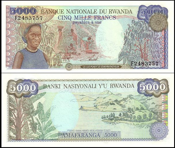 RWANDA, 5000 FRANCS 1988, Pick 22