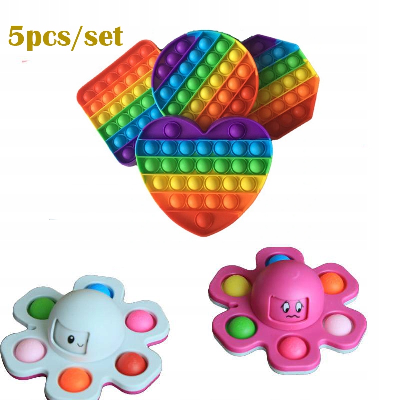 5pcs PUSH BUBBLE POP IT FIDGET TOY KWADRAT TĘCZOWY