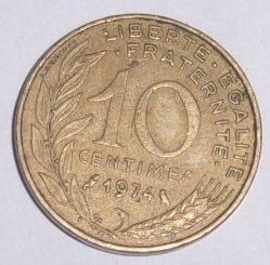 10 centymów - moneta - Francja - centimes - Republique Francaise - 1974 rok
