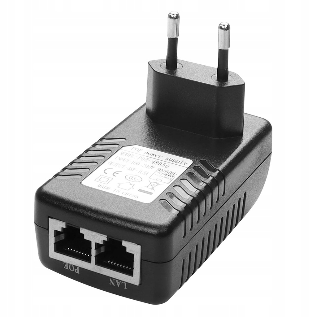 Zasilacz PoE Injektor 48V 24W 0,5A 1000Mb/s Adapter wtyk do gniazdka