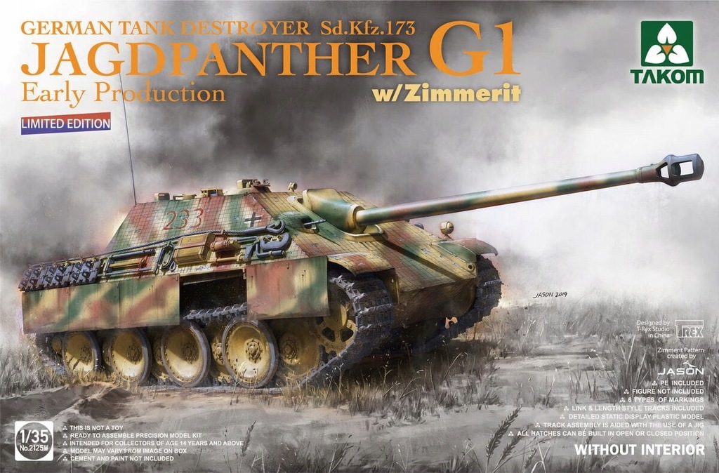 Takom 2125W 1:35 Jagdpanther G1 Sd.Kfz.173 German TD Early w/Zimmerit Limit