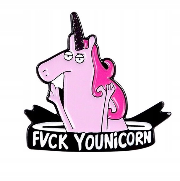 Przypinka pin FVCK YOUNICORN jednorożec mem memy