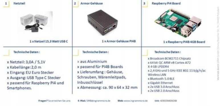 Zestaw Raspberry Pi 4B ARMOR 4GB V - Podstawowy z obudową i zasilaczem, SI-