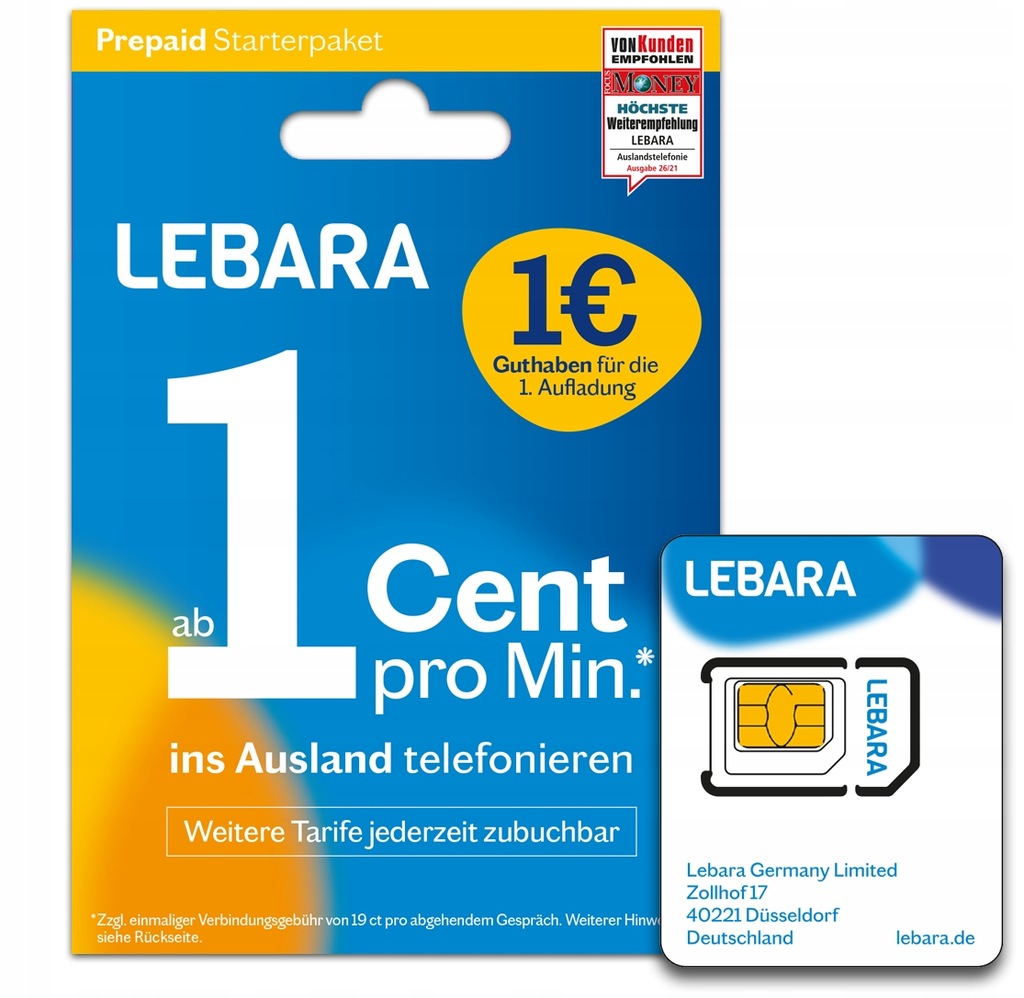Lebara DE +49 niemiecki Starter SIM Card PrePaid €0.00