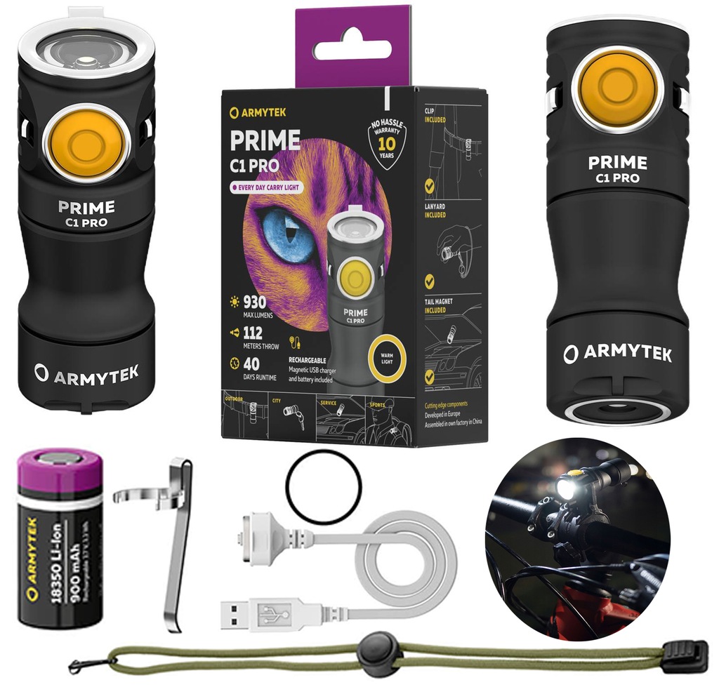 ARMYTEK LATARKA Prime C1 Pro Warm Light CIEPŁE 11 TRYBÓW USB 112m 930lm