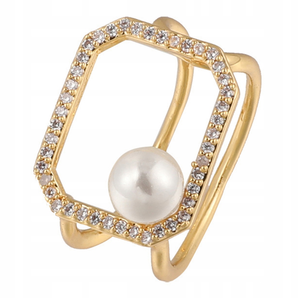 Adjustable Open Pearl Ring With Rhinestone Jewelry