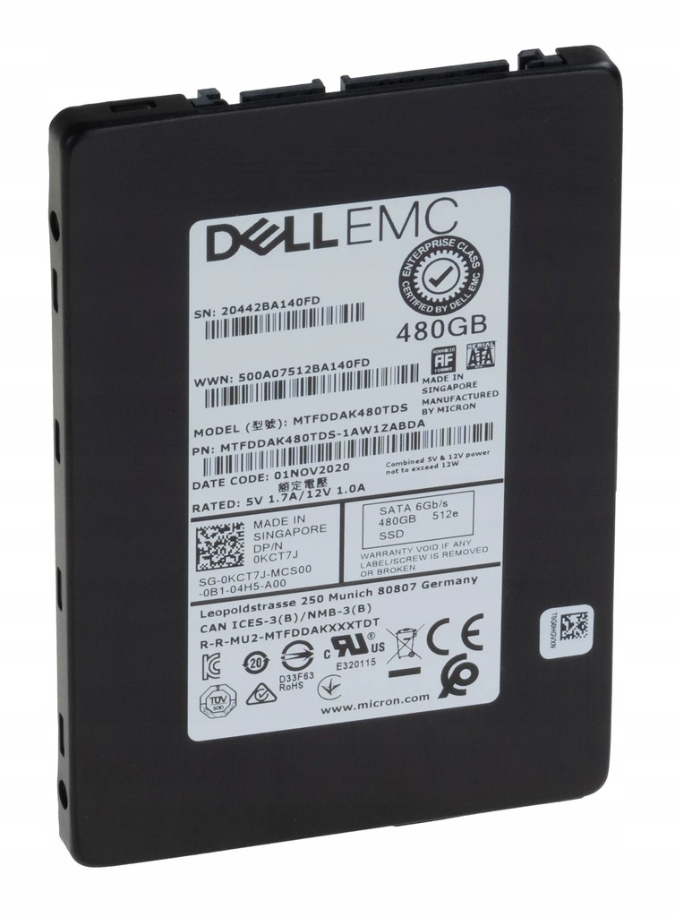 SSD Micron Dell 480GB 2,5 SSD SATA 6Gb 5300 PRO MTFDDAK480TDS 0KCT7J KCT7J