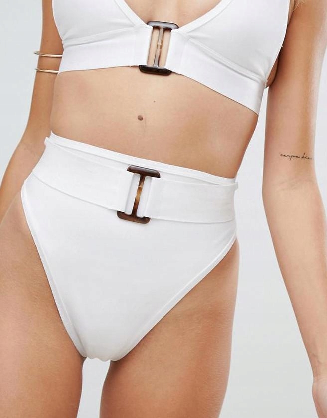 ASOS DESIGN__XDN BIAŁY DÓŁ BIKINI Z KLAMRĄ__L