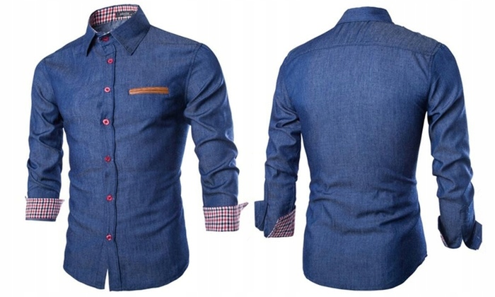 Blu Apparel Koszula Męska Imitacja Jeansu Granat M