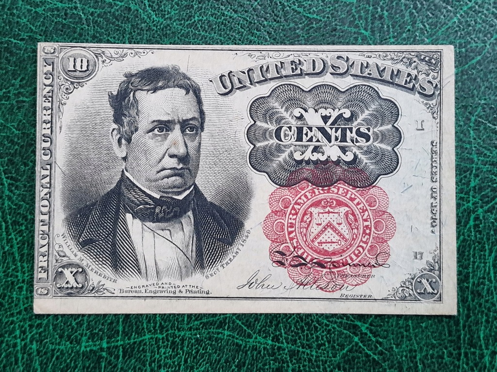 10 centów USA 1874 Fractional Currency UNC-