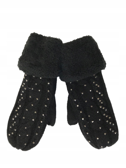rękawiczki damskie czarne grube ciepłe cyrkonie