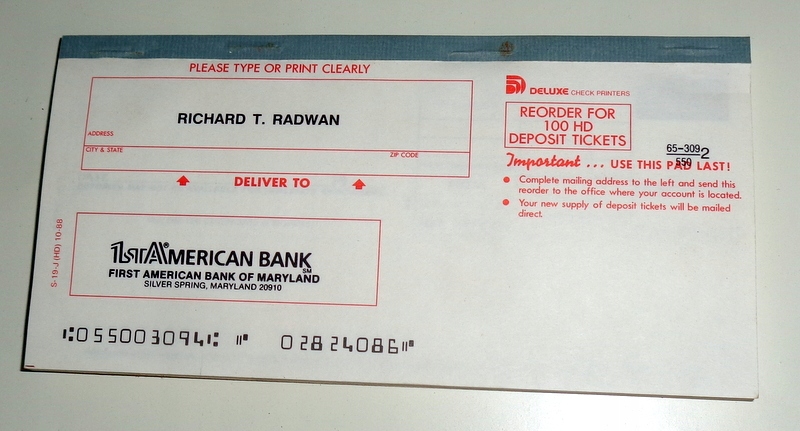 First American Bank - stara książeczka czekowa.