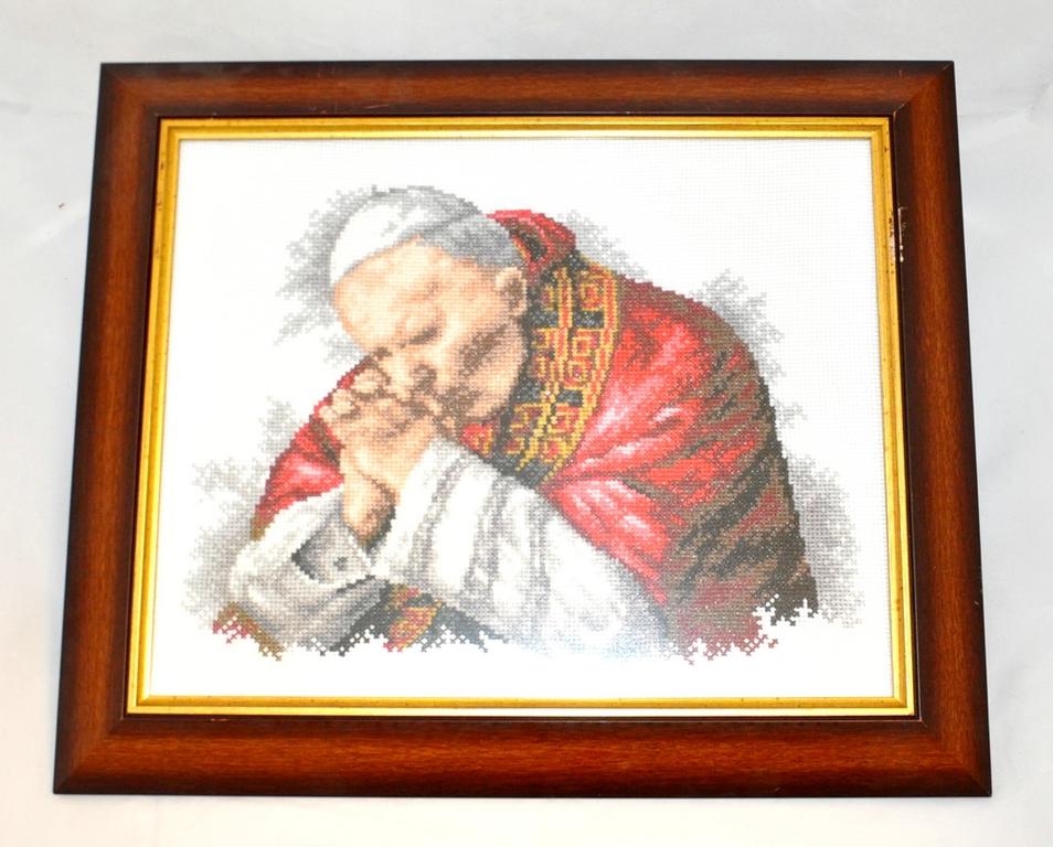 Obraz Jan Paweł II wykonany haftem krzyżykowym
