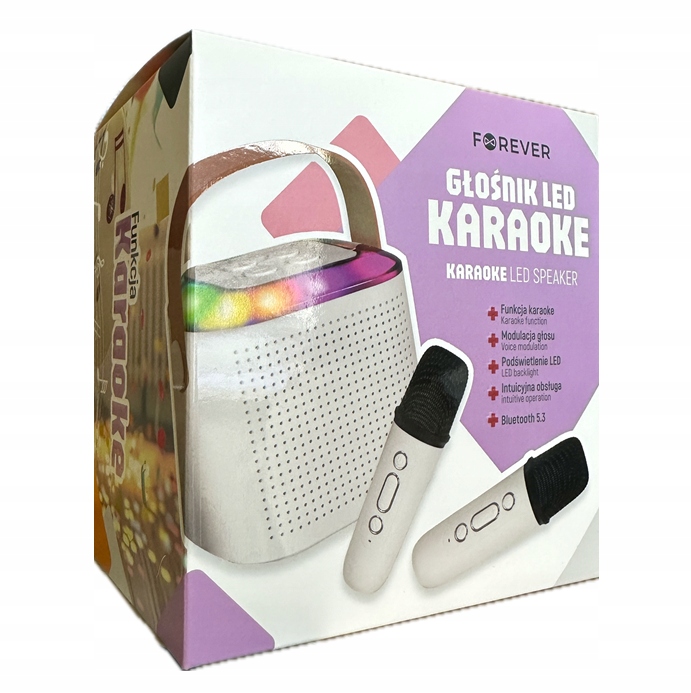 Forever Głośnik LED + Mikrofony Karaoke Bluetooth Biały