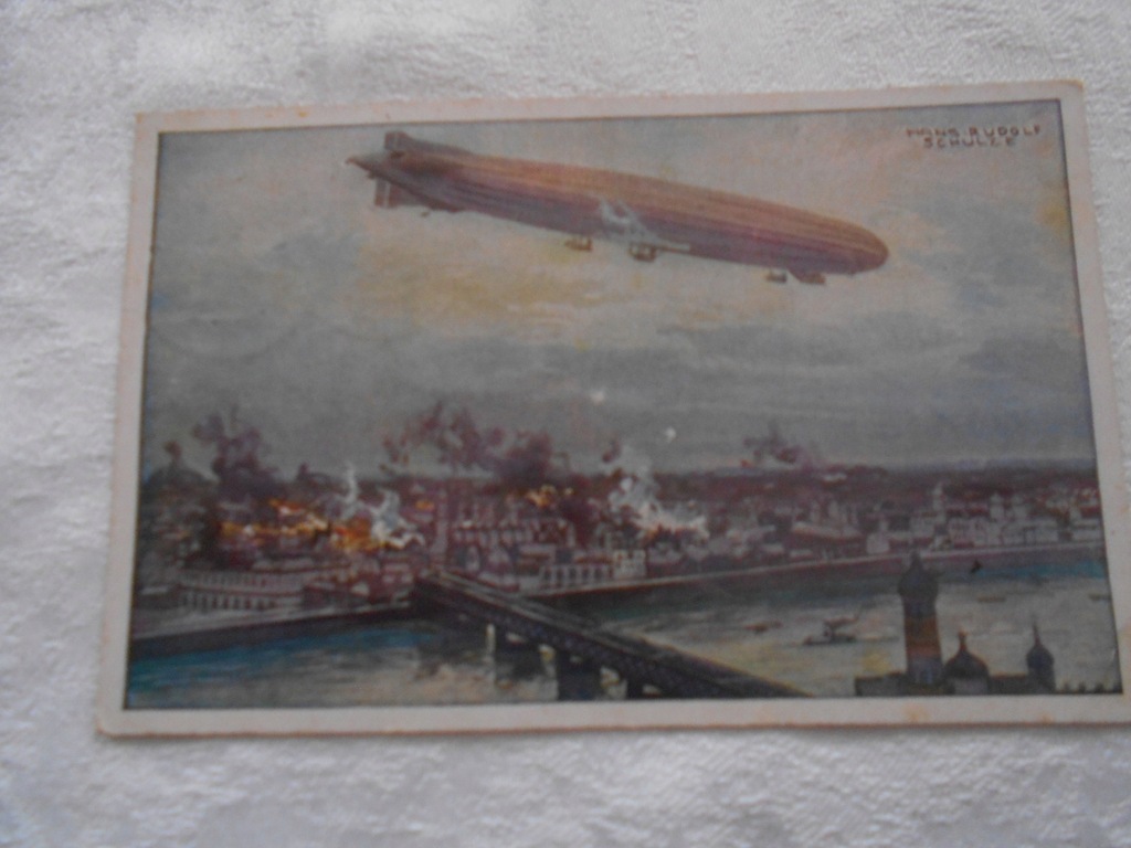 Pocztówka - ZEPPELIN- BOMBARDOWANIE WARSZAWY 1920