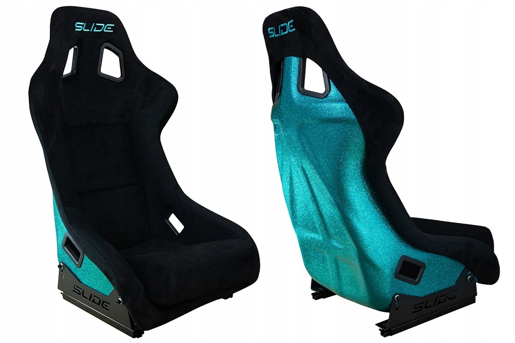 Fotel sportowy SLIDE KS2 Premium Black Welur Turquoise Glitter
