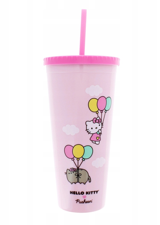 PUSHEEN Hello Kitty Kubek różowy z rurką 600ml