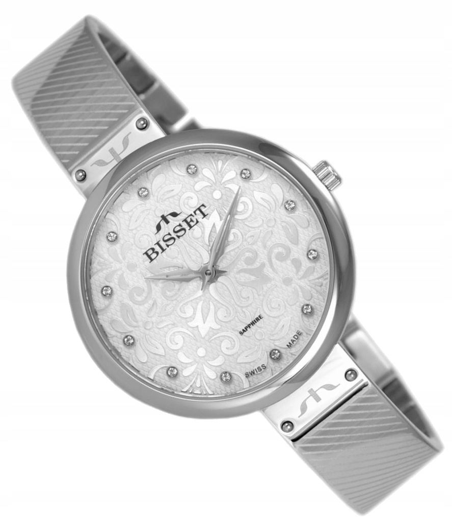 Srebrny klasyczny zegarek damski BISSET na bransolecie + GRAWER