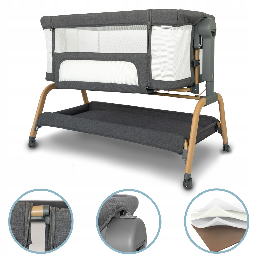 Łóżeczko dostawne Concepthood Nestwell, bujane wodoodporny materac D. Grey