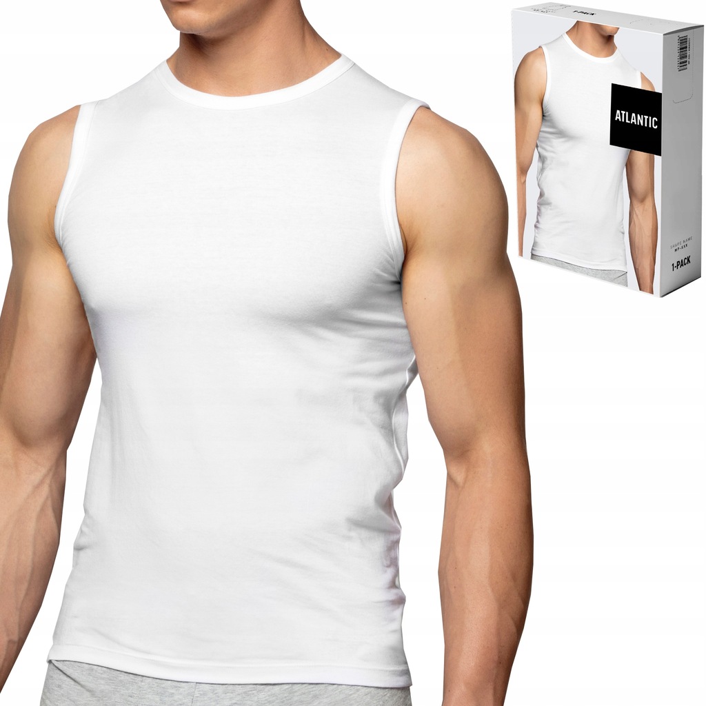 ATLANTIC podkoszulek męski koszulka szerokie ramiączka BMV biały roz. S