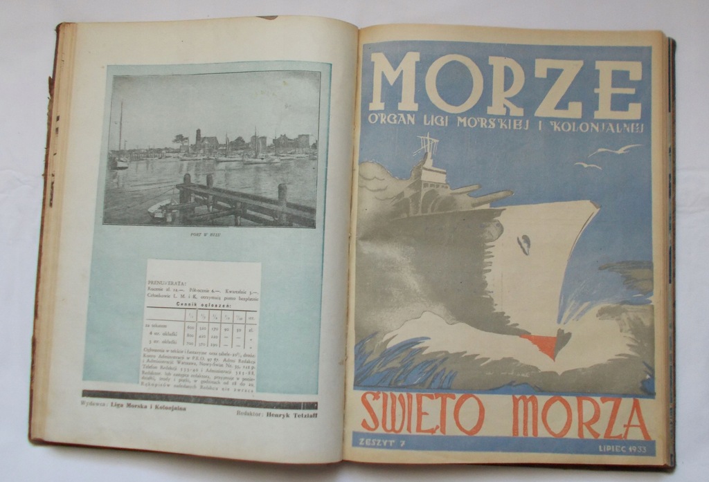 Miesięcznik MORZE 1933 nr 3-12 oprawa Liga Morska