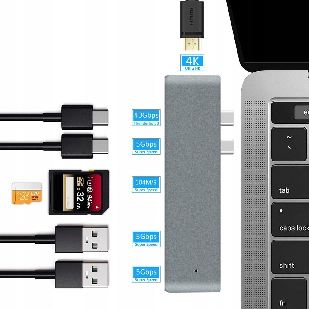 Купить Адаптер HUB 7in1 USB-C HDMI SD Macbook Pro / Air: отзывы, фото, характеристики в интерне-магазине Aredi.ru