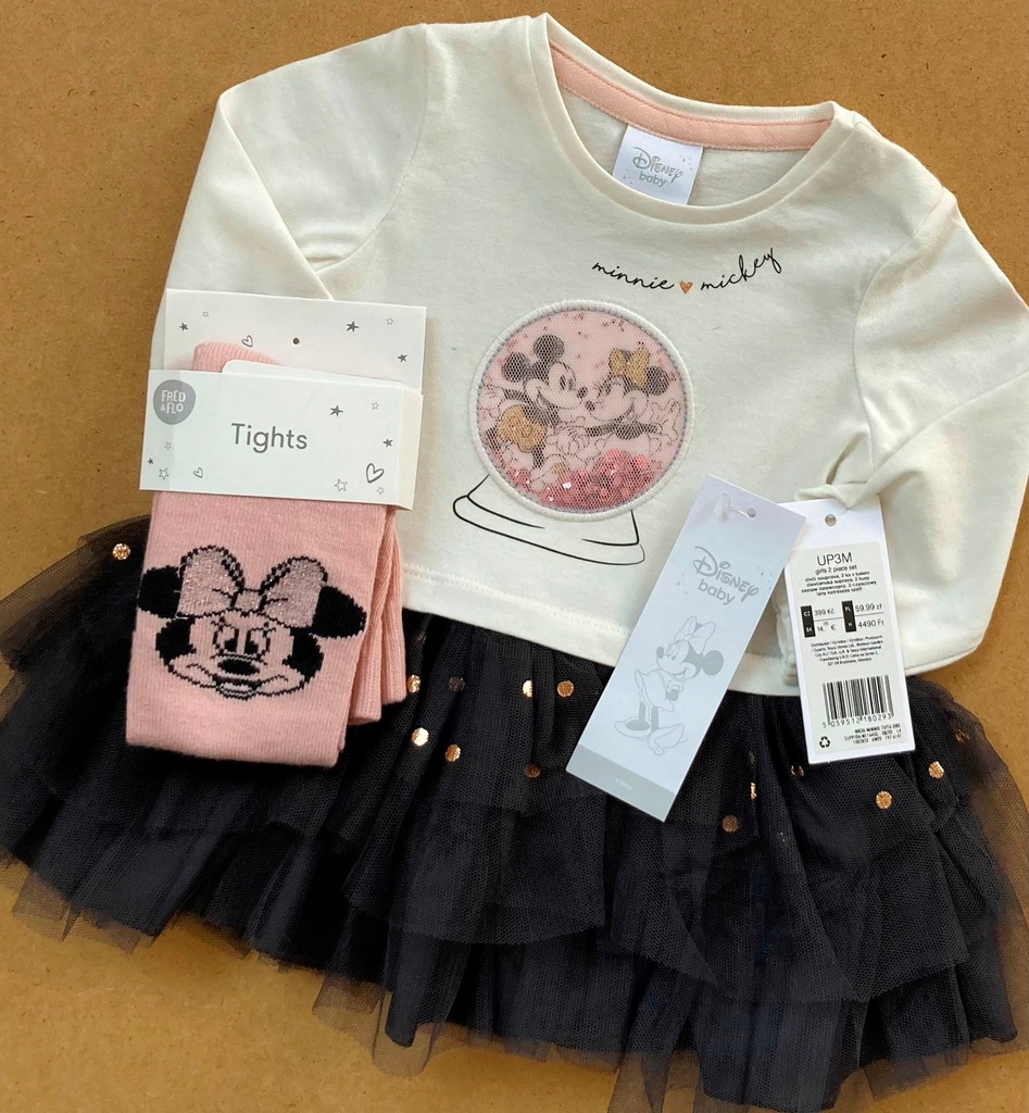 F&F DISNEY MINNIE sukienka rajstopy 62 0-3m