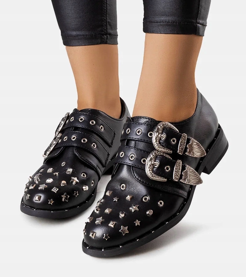 Czarne półbuty damskie buty ćwieki 19573 rozmiar 37