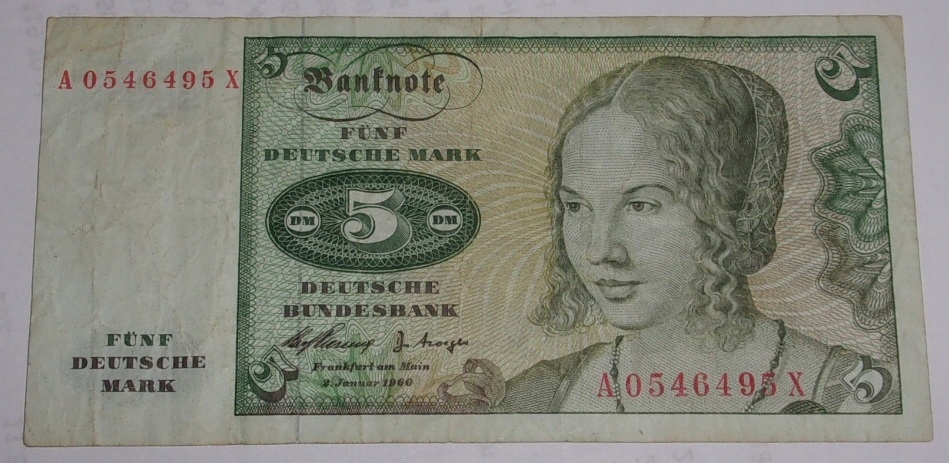 5 marek Niemcy - RFN - Fünf Deutsche Mark - stary banknot 1960 r.