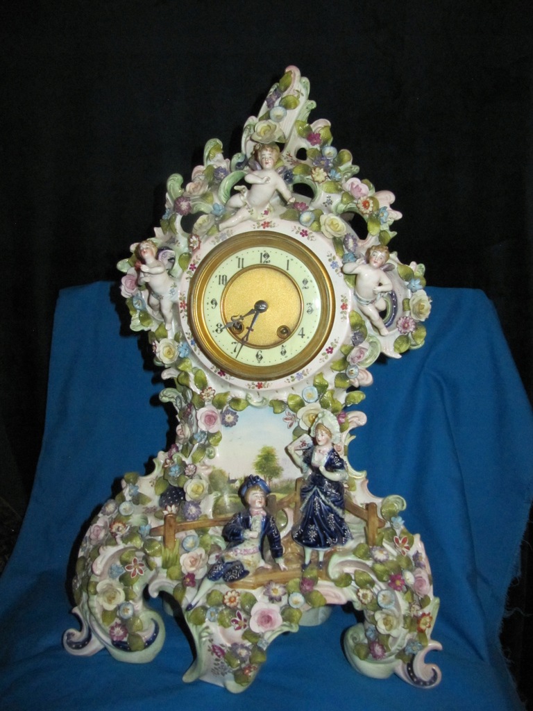 Zegar Z Kukułką Waży 5 5 Kg [@c5] -Śliczny Porcelanowy Zegar Kominkowy XIXw - 13163526908