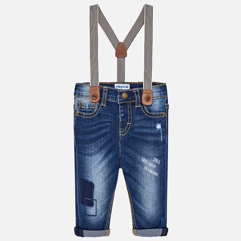 Spodnie MAYORAL 1529 Jeans Szelki Łaty Napisy 98