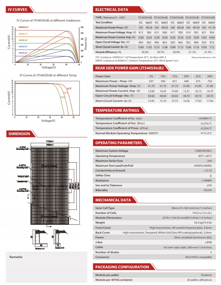 Panel Jetion Solar 545W JT545SSh(B) Bifacial - 14030209559 - oficjalne ...