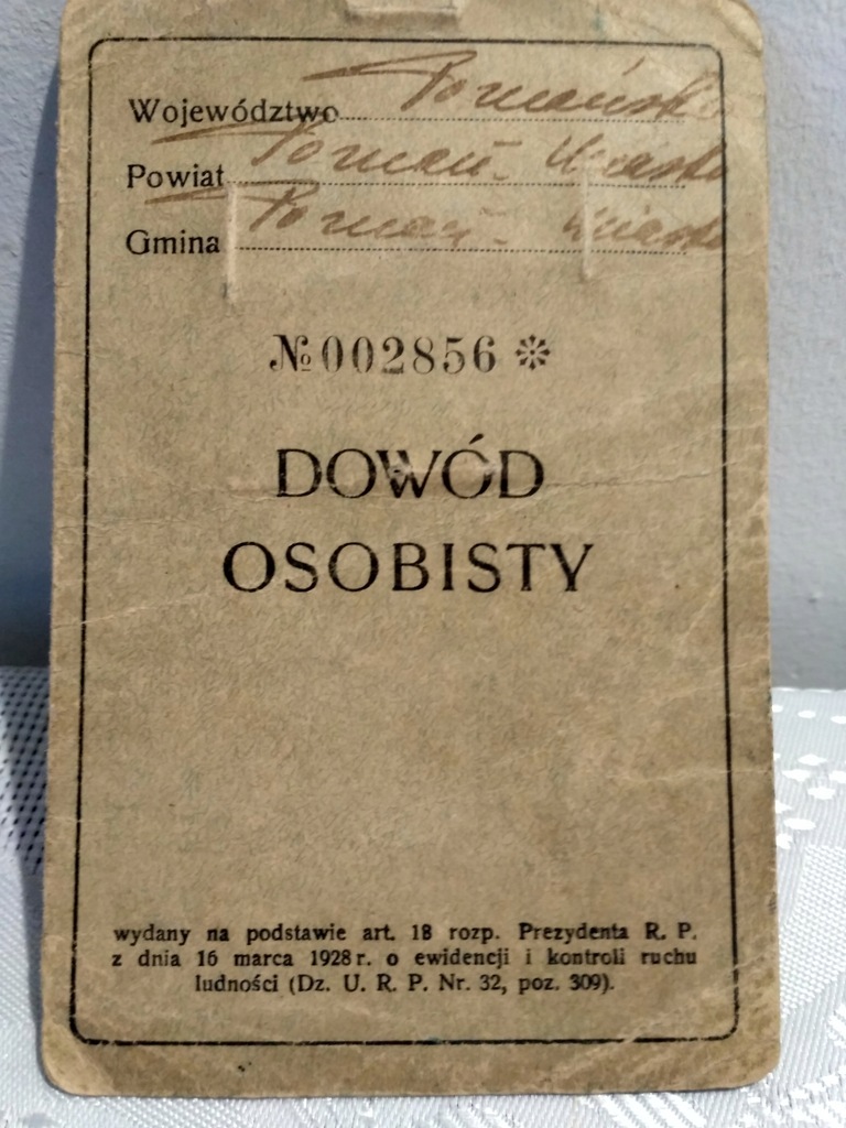 DOWÓD OSOBISTY z 1934r POZNAŃ