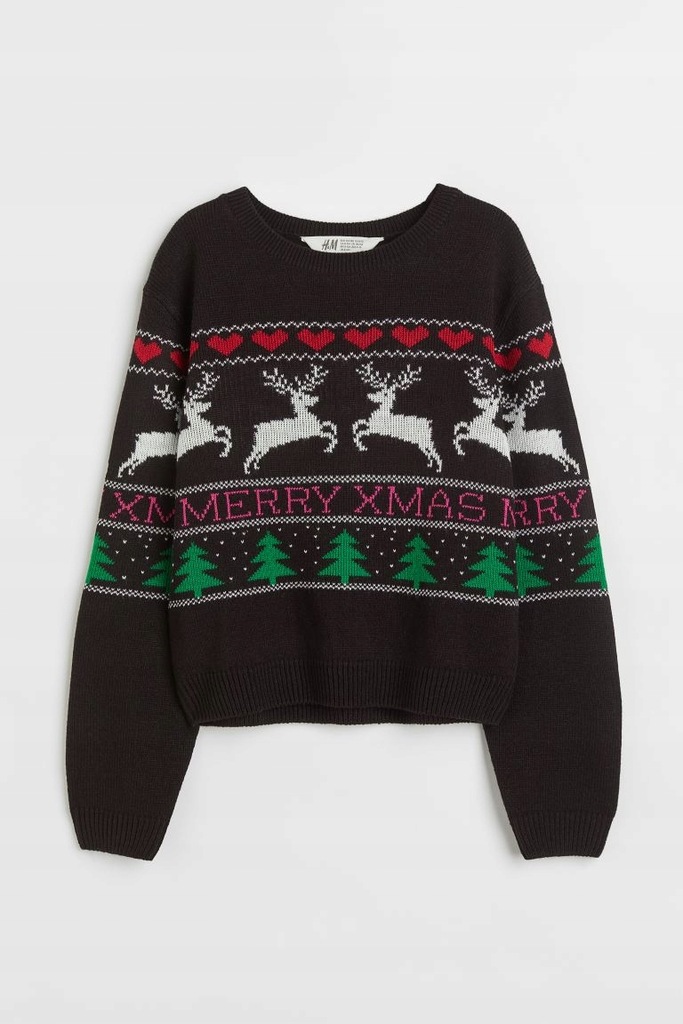 Żakardowy sweter ŚWIĘTA RENIFER_H&M_ 158_164 + bluzka
