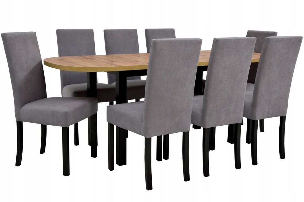 Stół 80x160/200cm i 8 krzeseł tapicerowanych