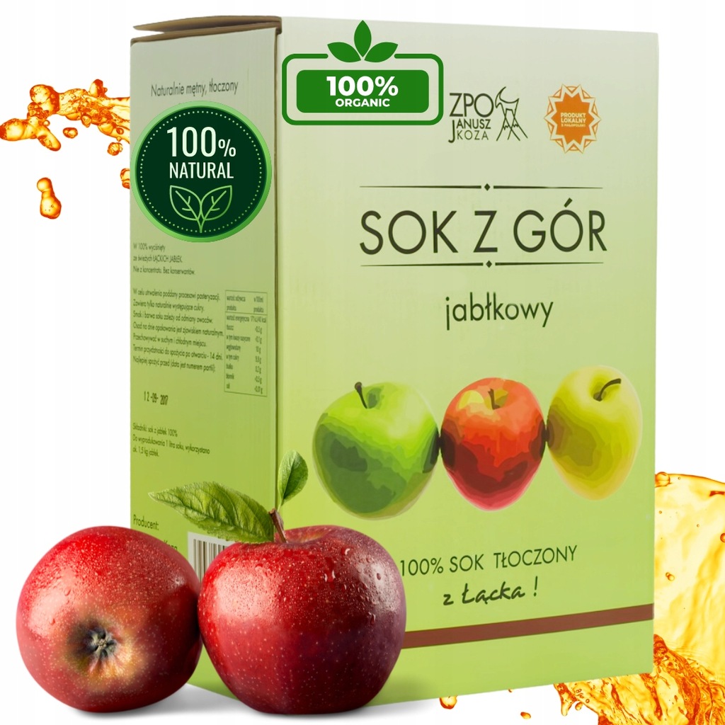 Jabłkowy sok w kartonie z kranikiem BAG-IN-BOX 100% sok tłoczony w łącku 5L