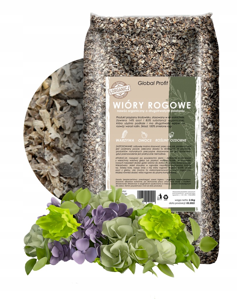 Wióry rogowe mączka rogowa Nawóz z rogów 2.5kg EKO