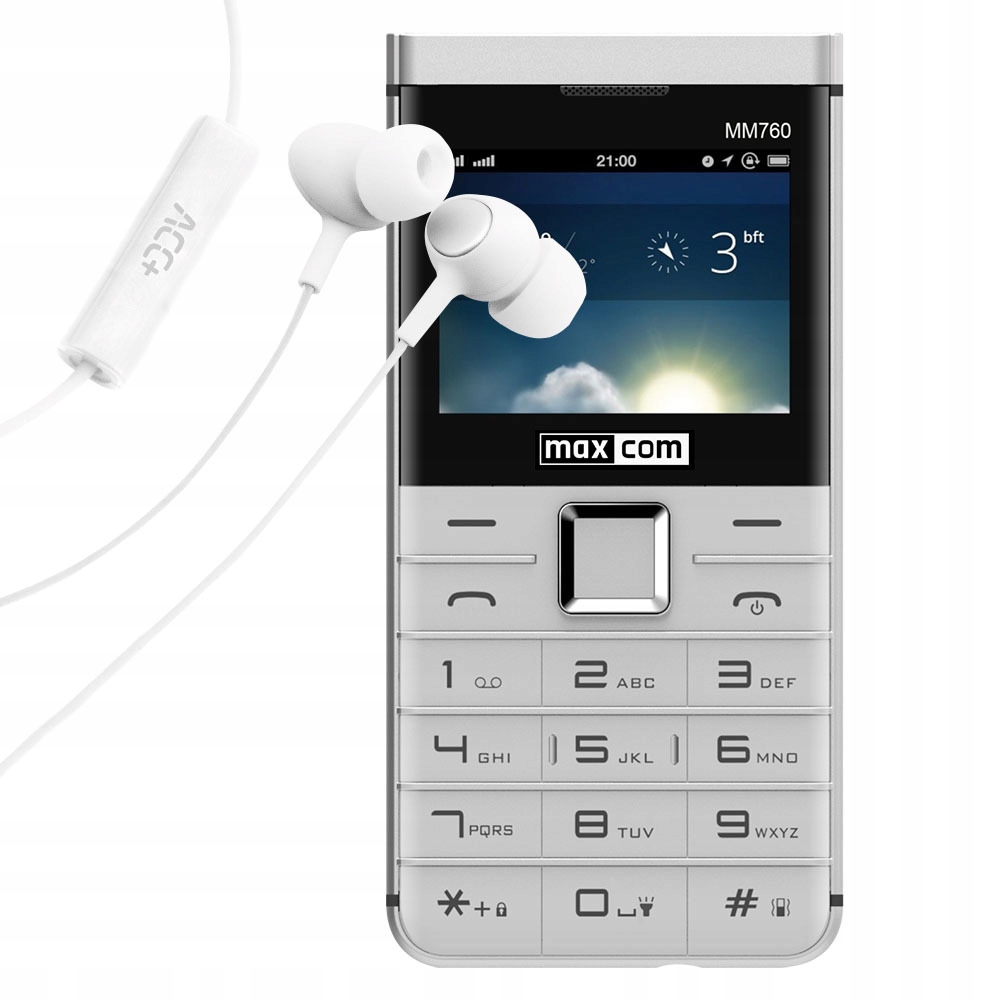 Telefon - MAXCOM MM 760 dual sim BIAŁY + Słuchawki ACC+ Soul2 z mikrofonem