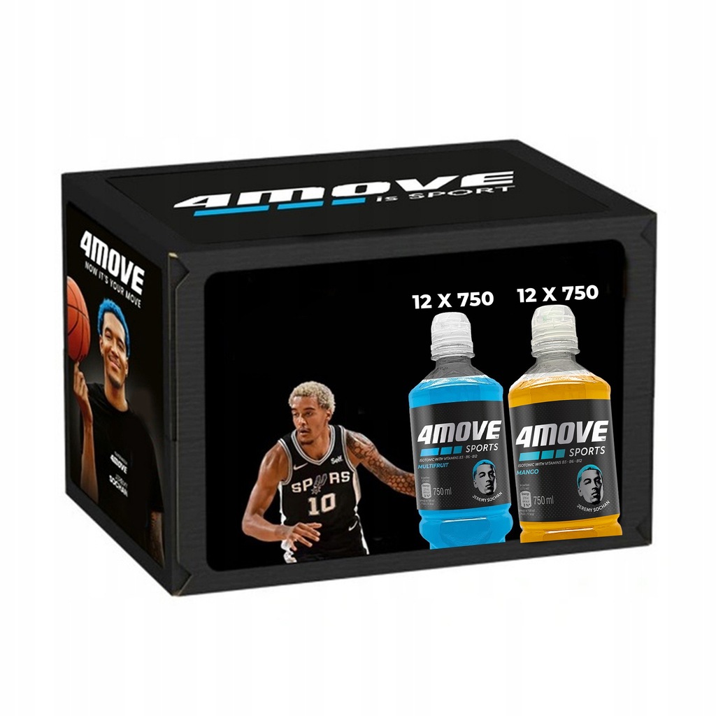 4MOVE Napój izotoniczny 750ml: Wieloowocowy x 12, Mango x 12