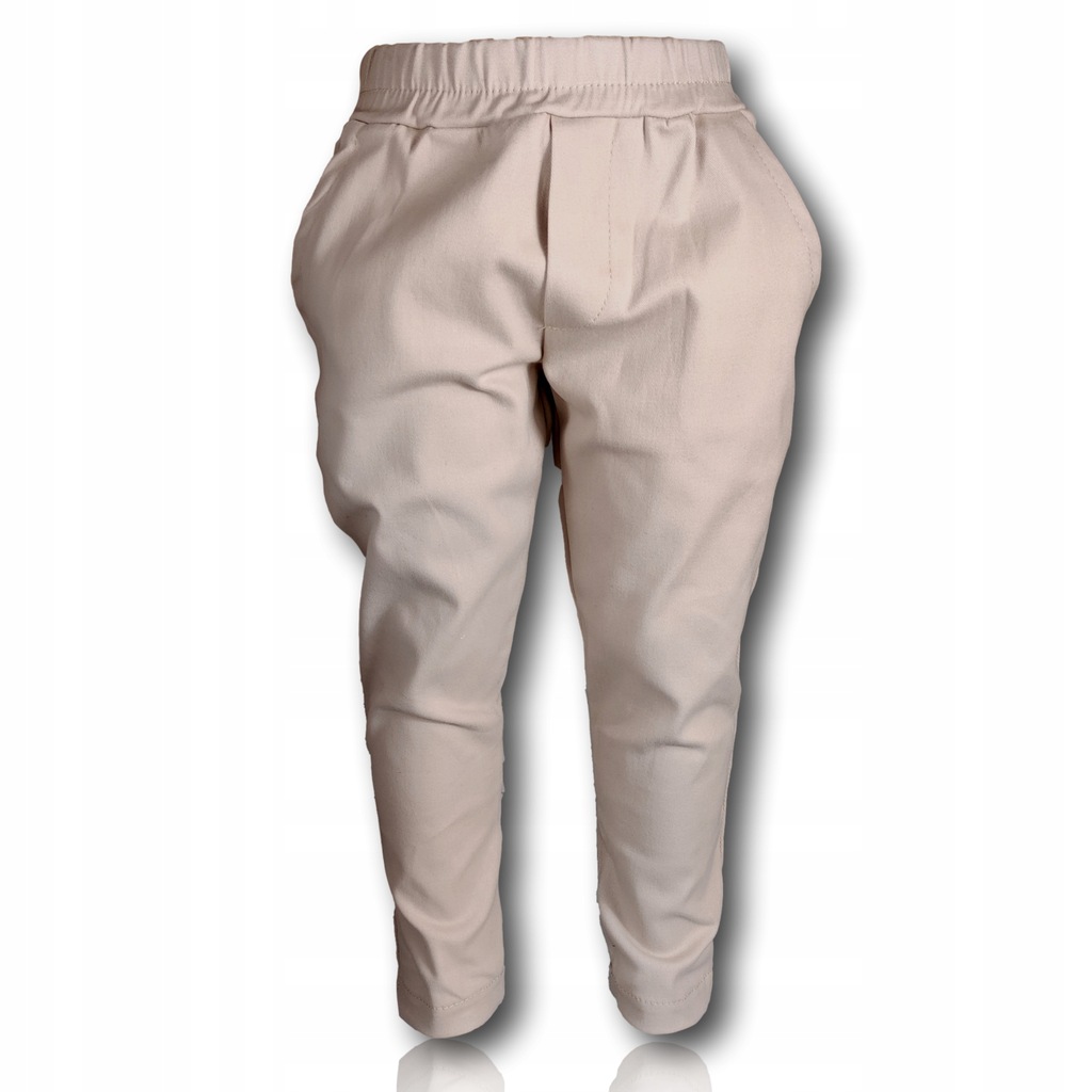 Spodnie wizytowe chlopca beżowe kieszonki 80 biale spodnie dla chlopca