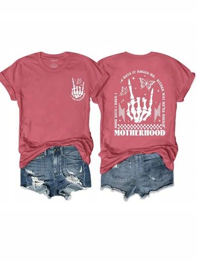 SHEIN T-SHIRT DAMSKI Z BIAŁYM NADRUKIEM CZERWONY S 241