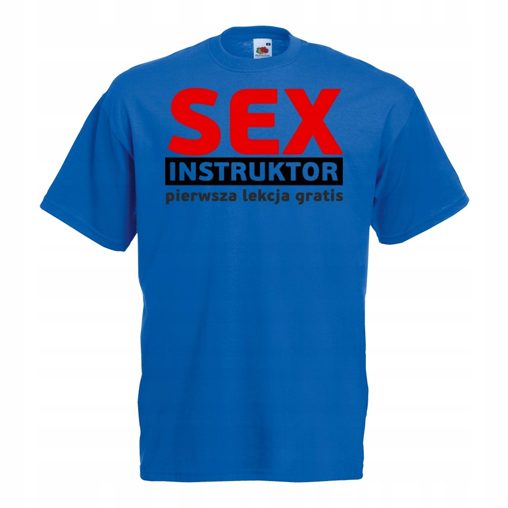 Koszulka z nadrukiem sex instruktor zabawna M nieb